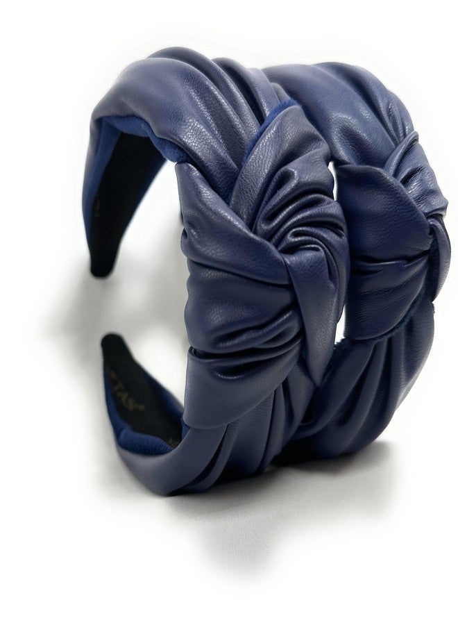 YETASI Chunky 2.5 Inches Knot Top Navy Blue Headbands for Women, Trendy Head bands for Women's Hair Leather Knotted Headband for Women is a Womens Head band Fashion Designer Girl - Image 4